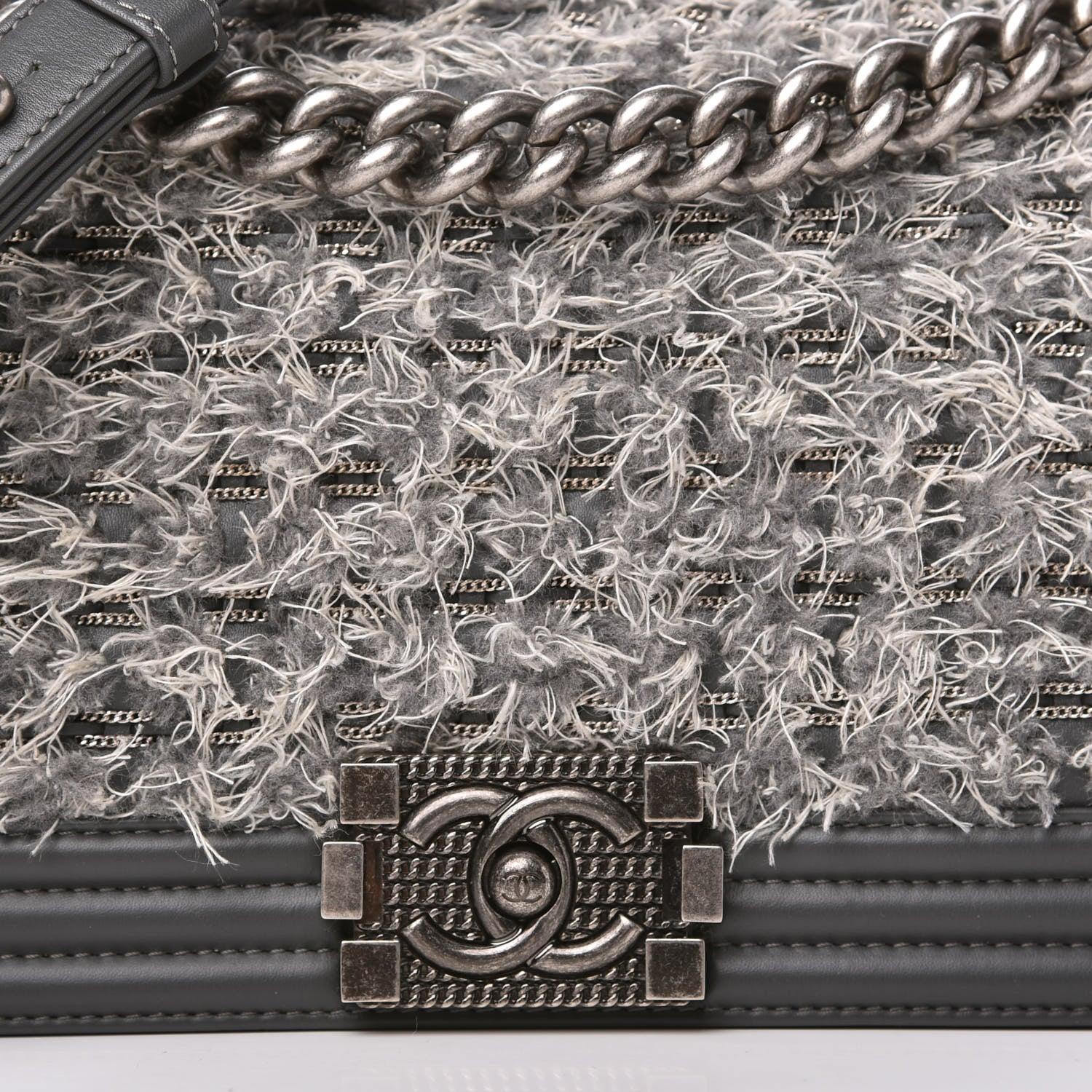 Chanel Tweed Calfskin Medium Boy Flap Grey 10 of 11