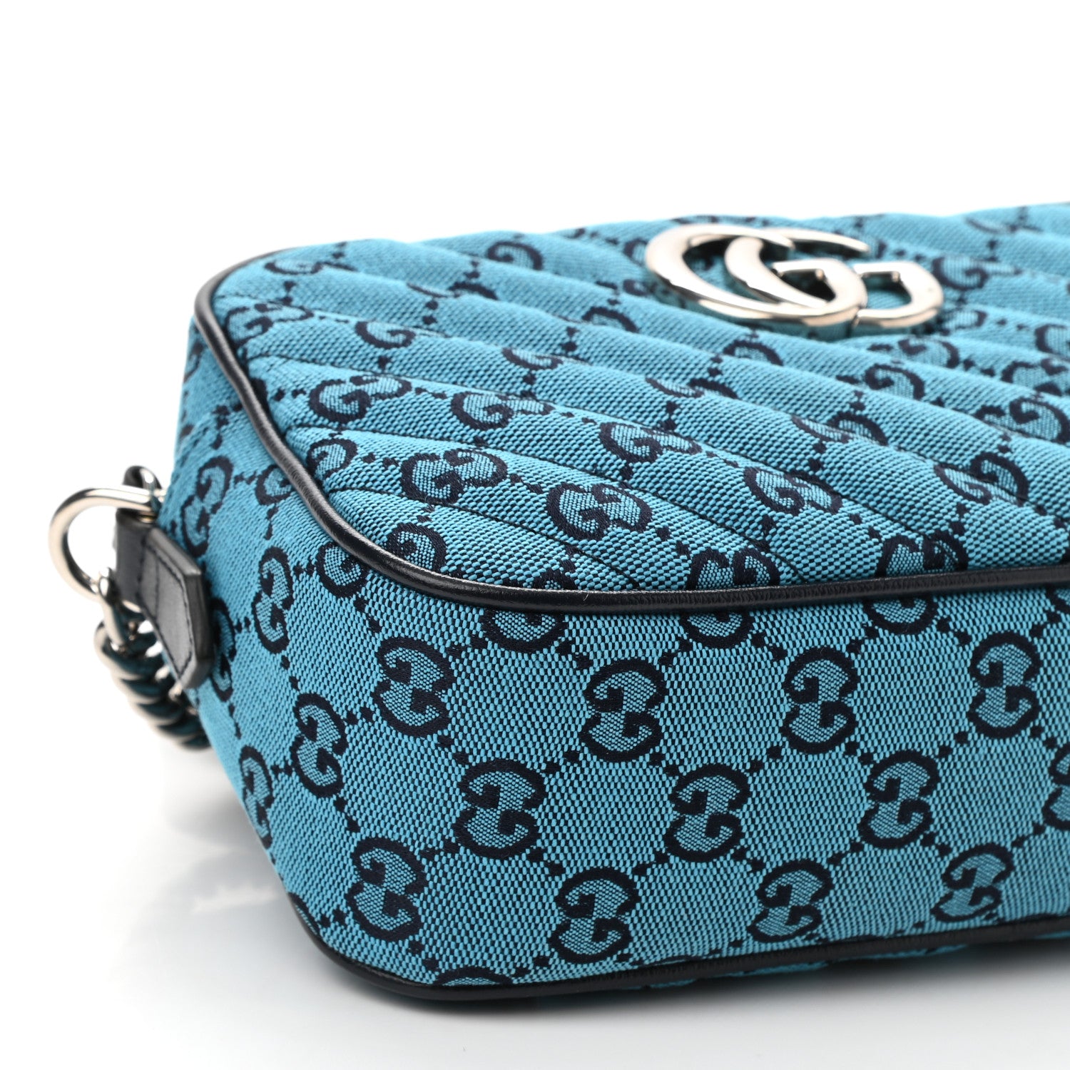 Gucci Monogram Multicolor Matelasse Diagonal Small GG Marmont Chain Shoulder Bag Light Blue 9 of 10