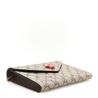 Gucci GG Supreme Monogram Strawberry Seed Textured Dollar Calfskin Enamel Double G Strawberry Wallet On Chain Beige Ebony Black New Acero Hibiscus Red 4 of 11
