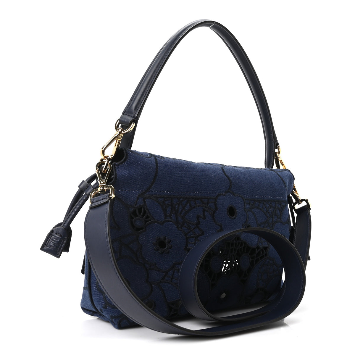 Fendi Denim Floral À Jour Medium Mamma Baguette Dark Blue 3 of 10