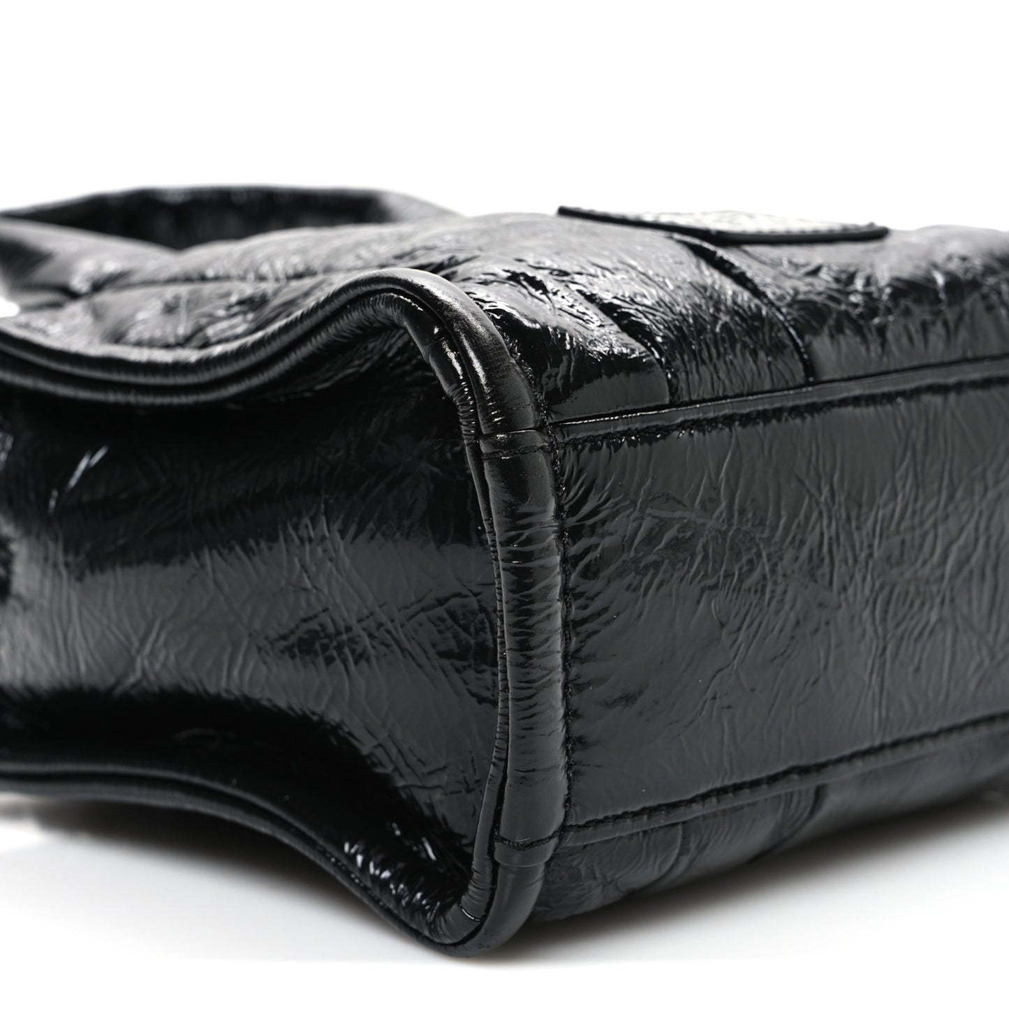 Shiny Crinkled Calfskin Mini The Tote Bag Black