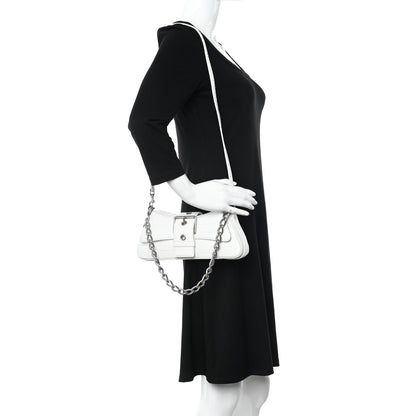 Balenciaga Calfskin Crocodile Embossed Small Lindsay Shoulder Bag Optic White 2 of 9