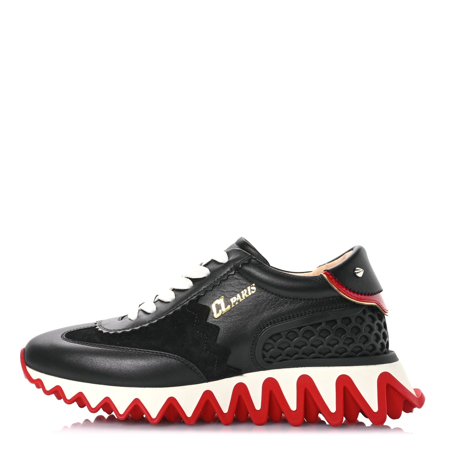 Calfskin Suede Patent Womens Loubishark Sneakers 36.5 Black Loubi