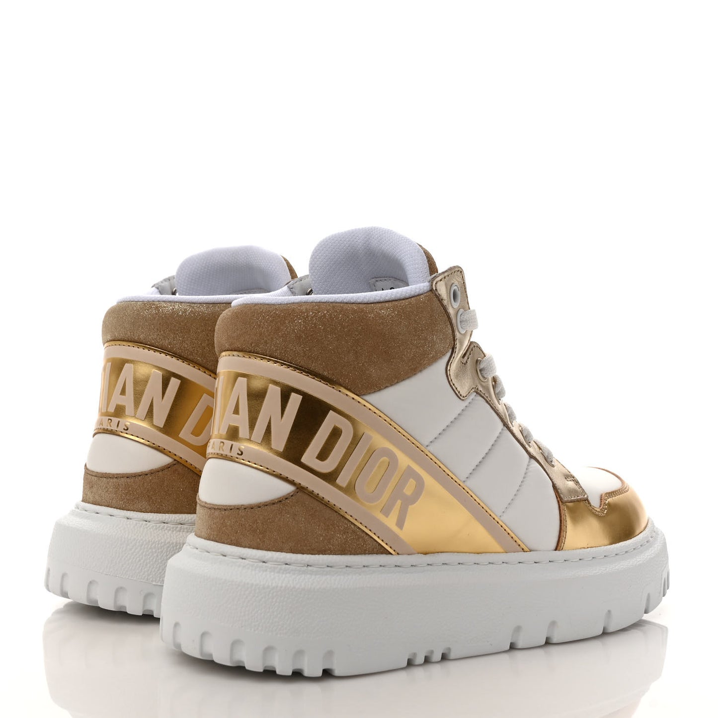 Nylon Laminated Calfskin Womens D-Player High Top Sneakers 36 White Gold