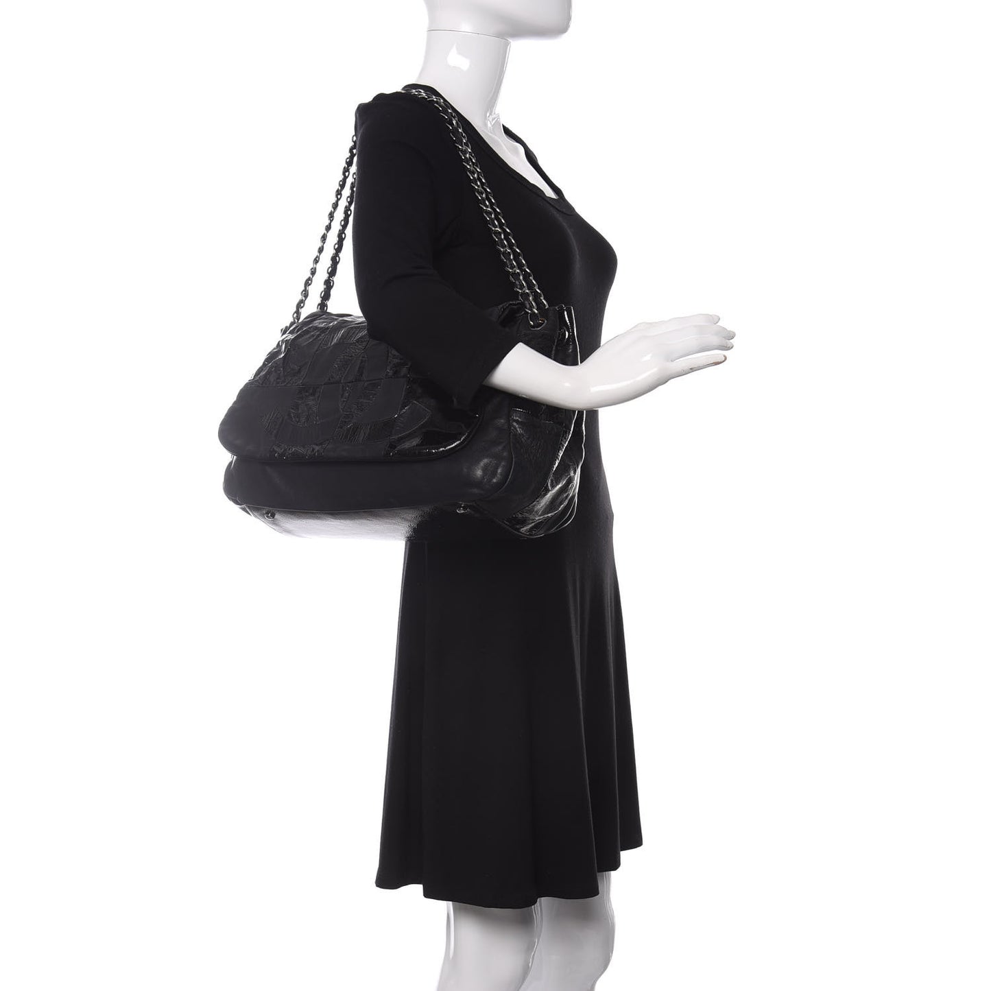 Lambskin Patent Calfskin Brooklyn Patchwork Accordion Flap Black
