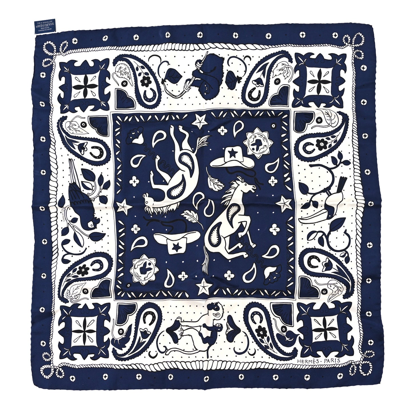 Silk Animaux Bandana 55 Marine Black White