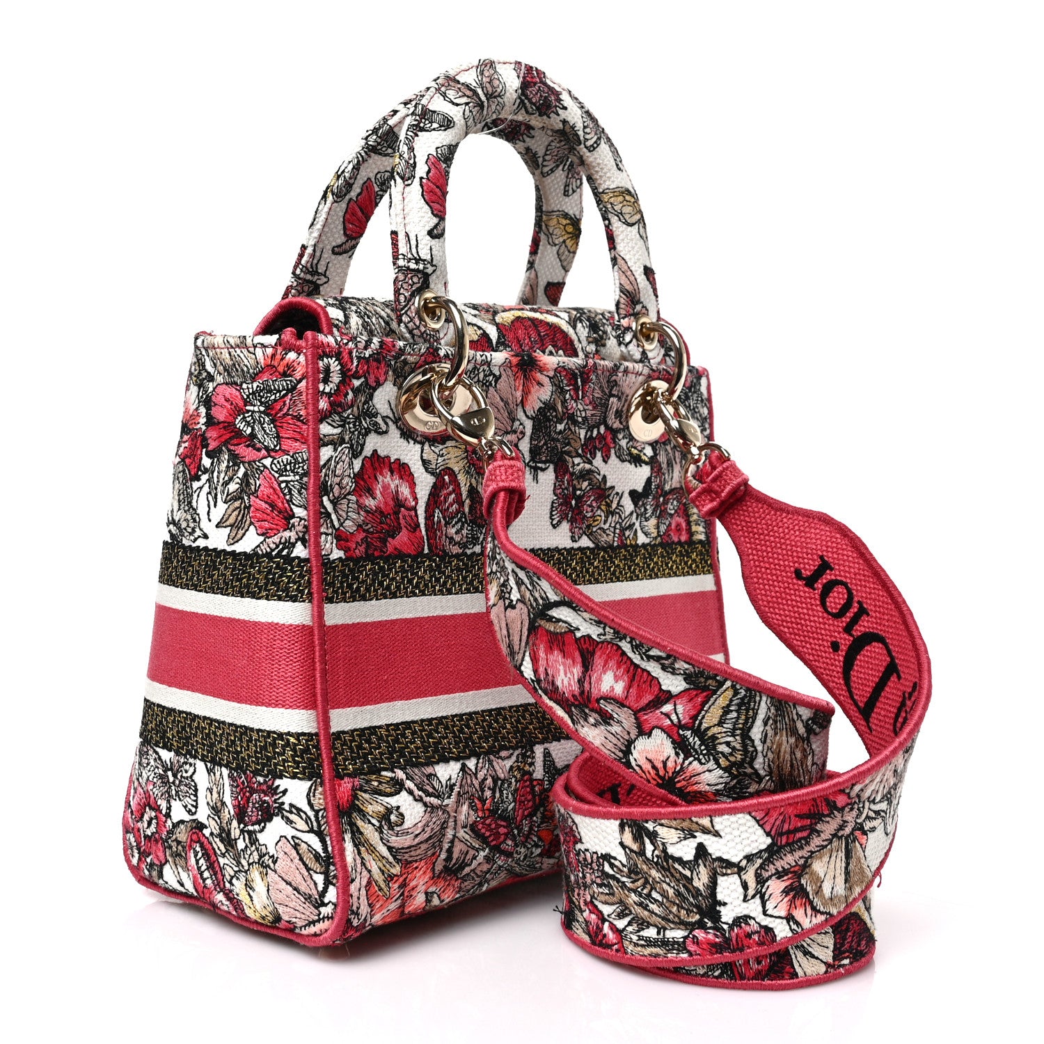 Christian Dior Canvas Embroidered Butterfly Print Medium Lady D-Lite Multicolor 3 of 8