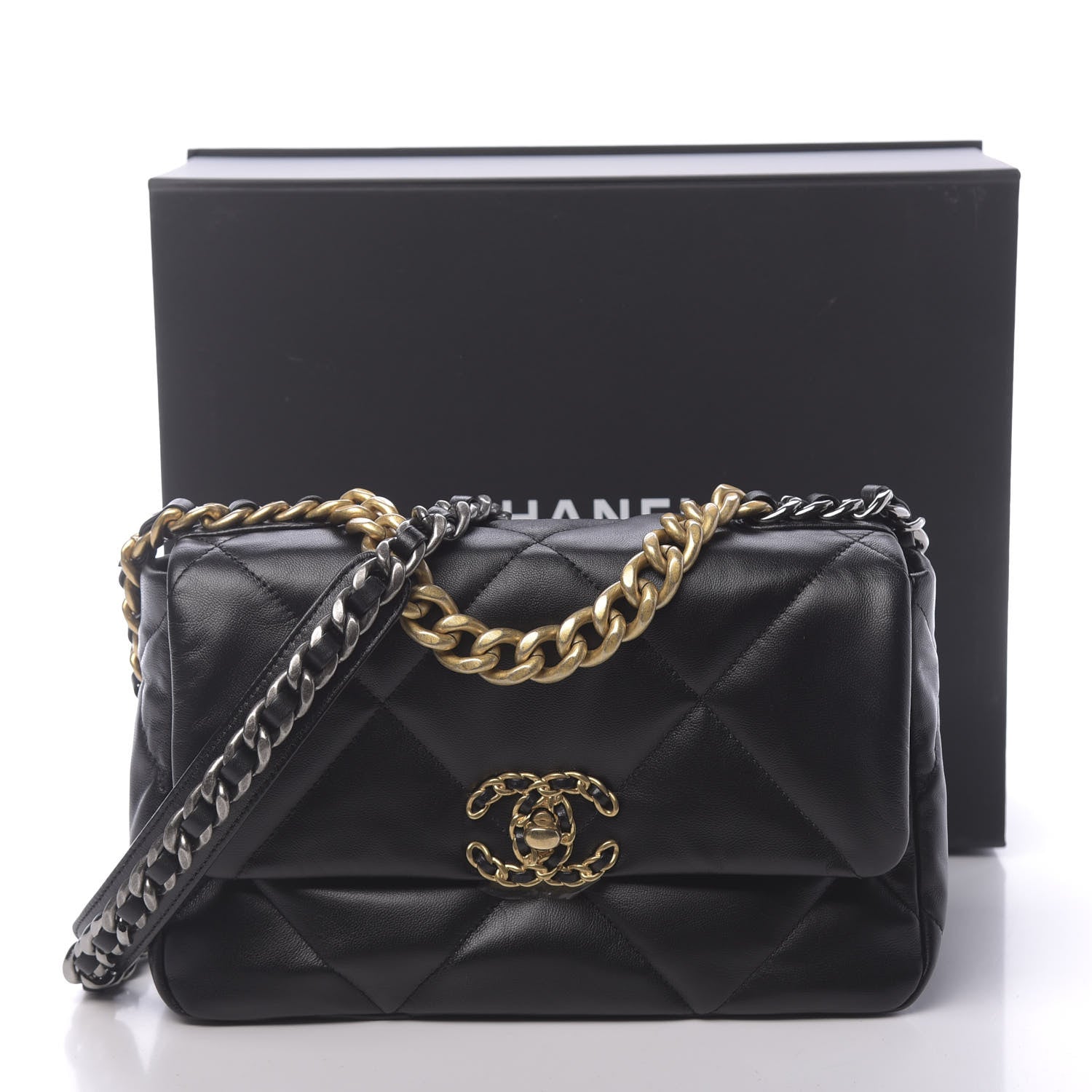 Chanel Goatskin Quilted Medium 19 Flap Black 11 of 11