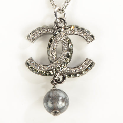 Chanel Pearl Crystal CC Necklace Silver 3 of 7