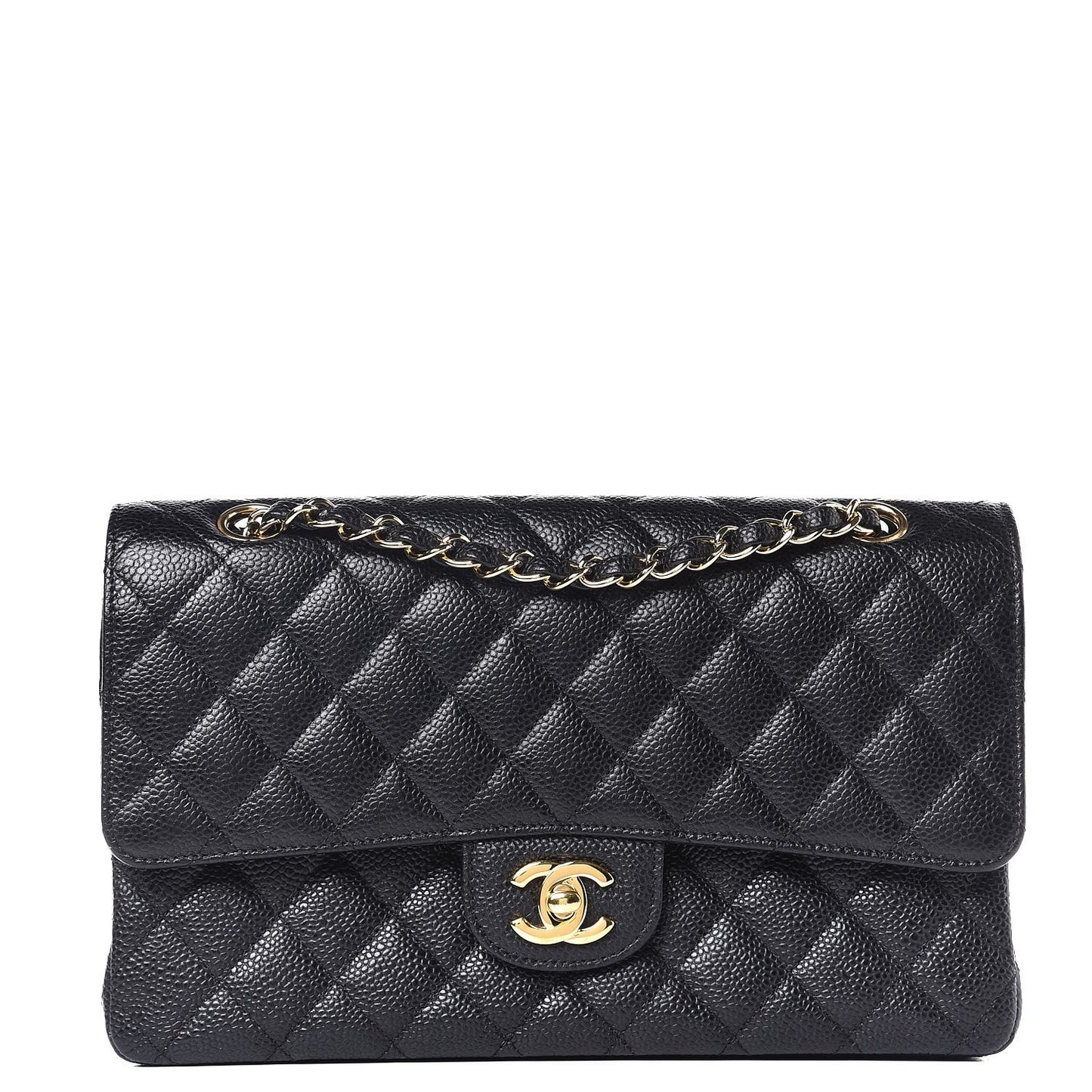 Caviar Quilted Medium Double Flap Black