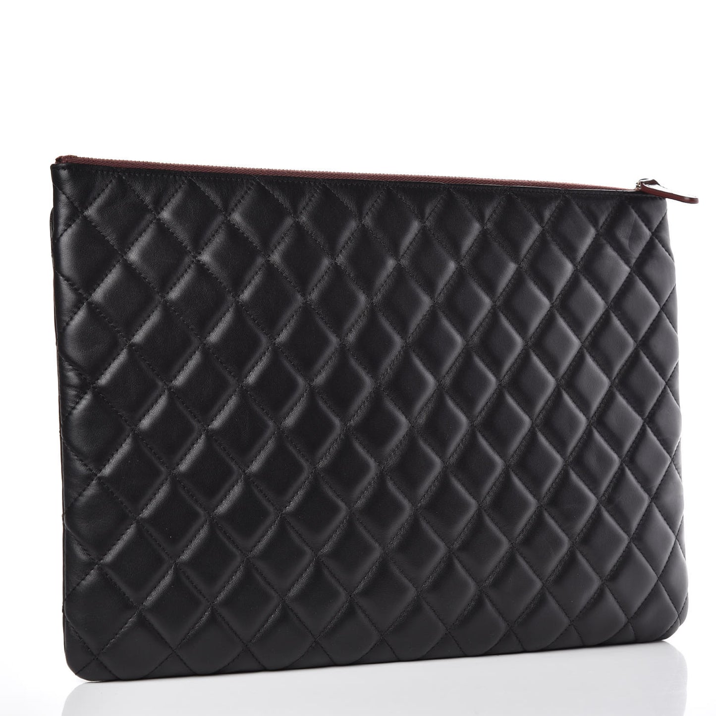 Lambskin Quilted Large Flap Cosmetic Case Black