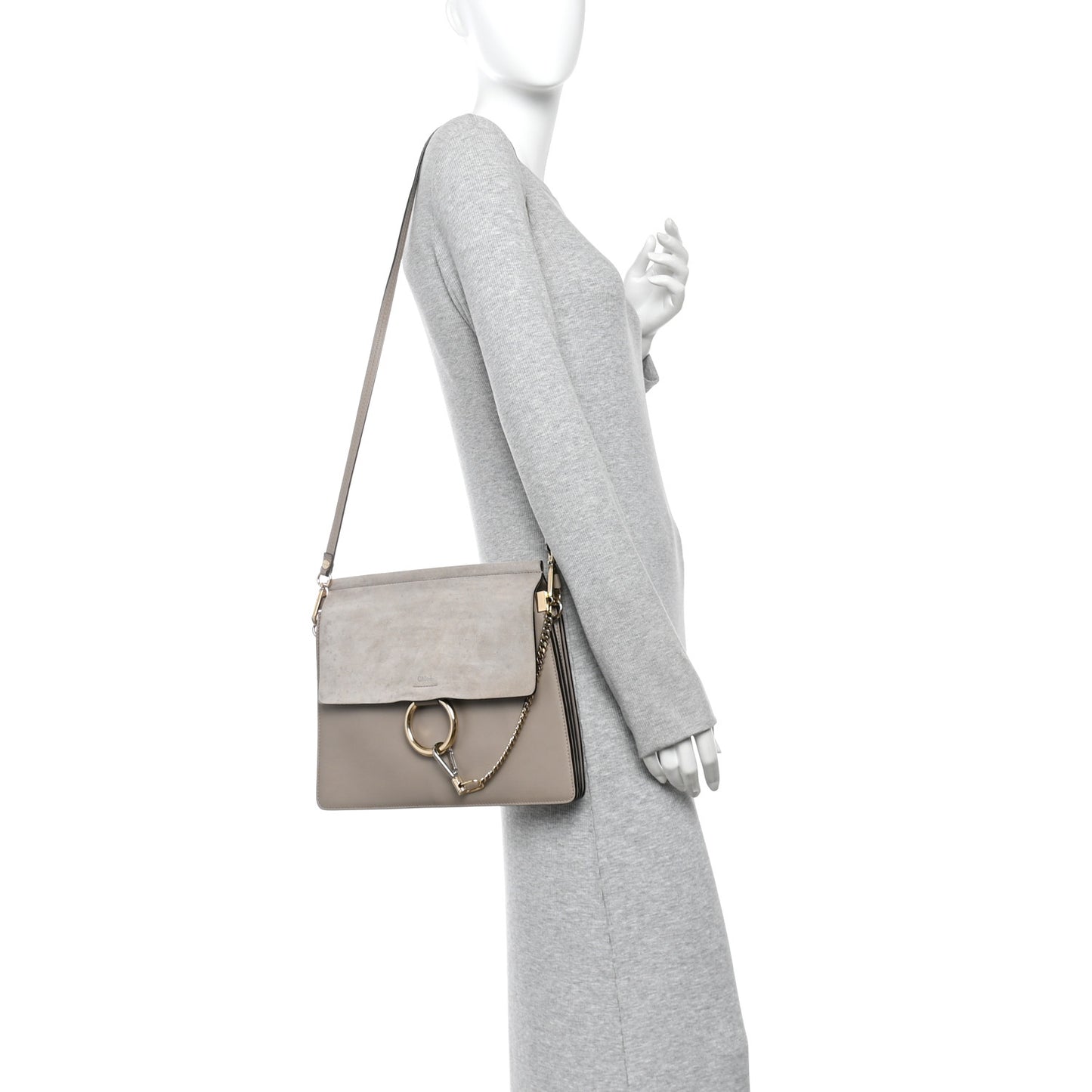 Calfskin Suede Medium Faye Shoulder Bag Motty Grey