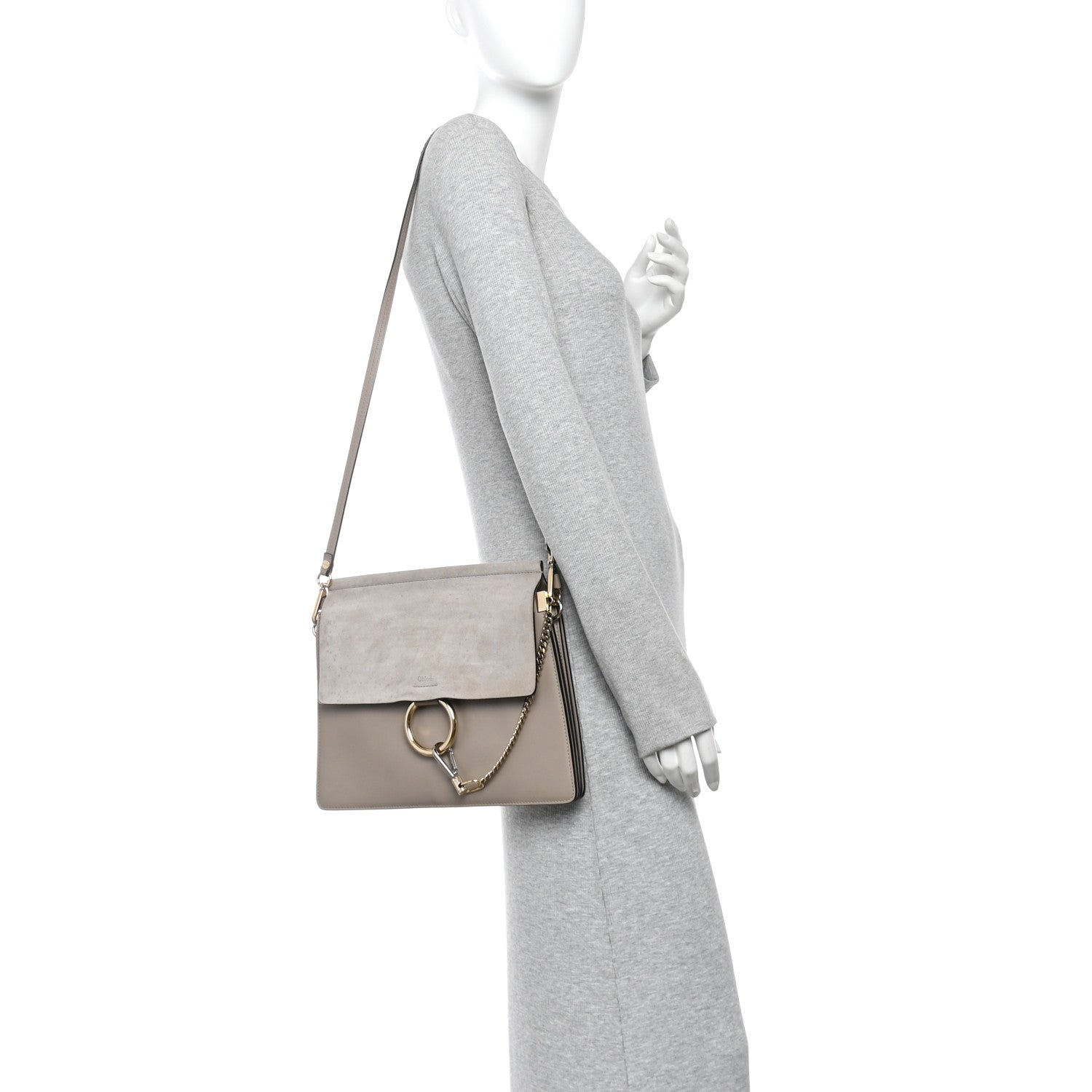 Chloe Calfskin Suede Medium Faye Shoulder Bag Motty Grey 2 of 9