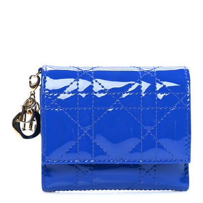 Christian Dior Patent Cannage Lady Dior Lotus Wallet Blue 1 of 7