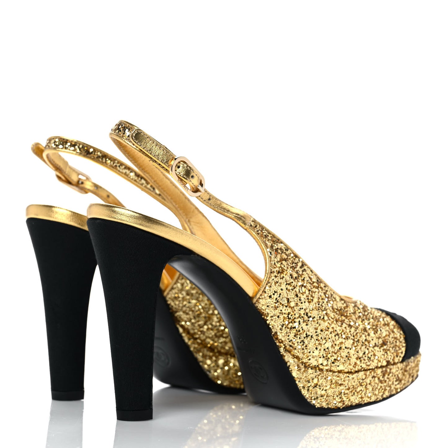 Glitter Grosgrain Cap Toe CC Slingback Pumps 38 Gold Black