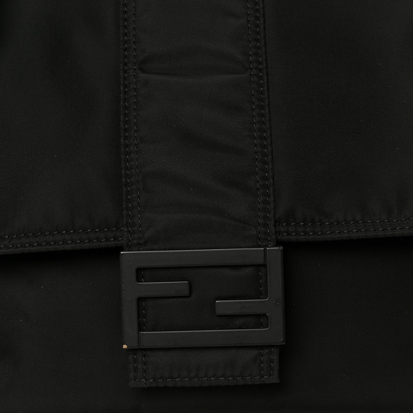 Econyl Nylon Cuoio Romano Monochrome Medium Baguette Messenger Bag Black
