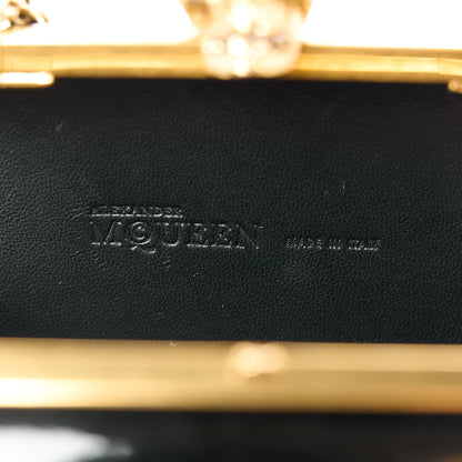Alexander McQueen Patent Suede Skull Box Clutch Black Red 6 of 10