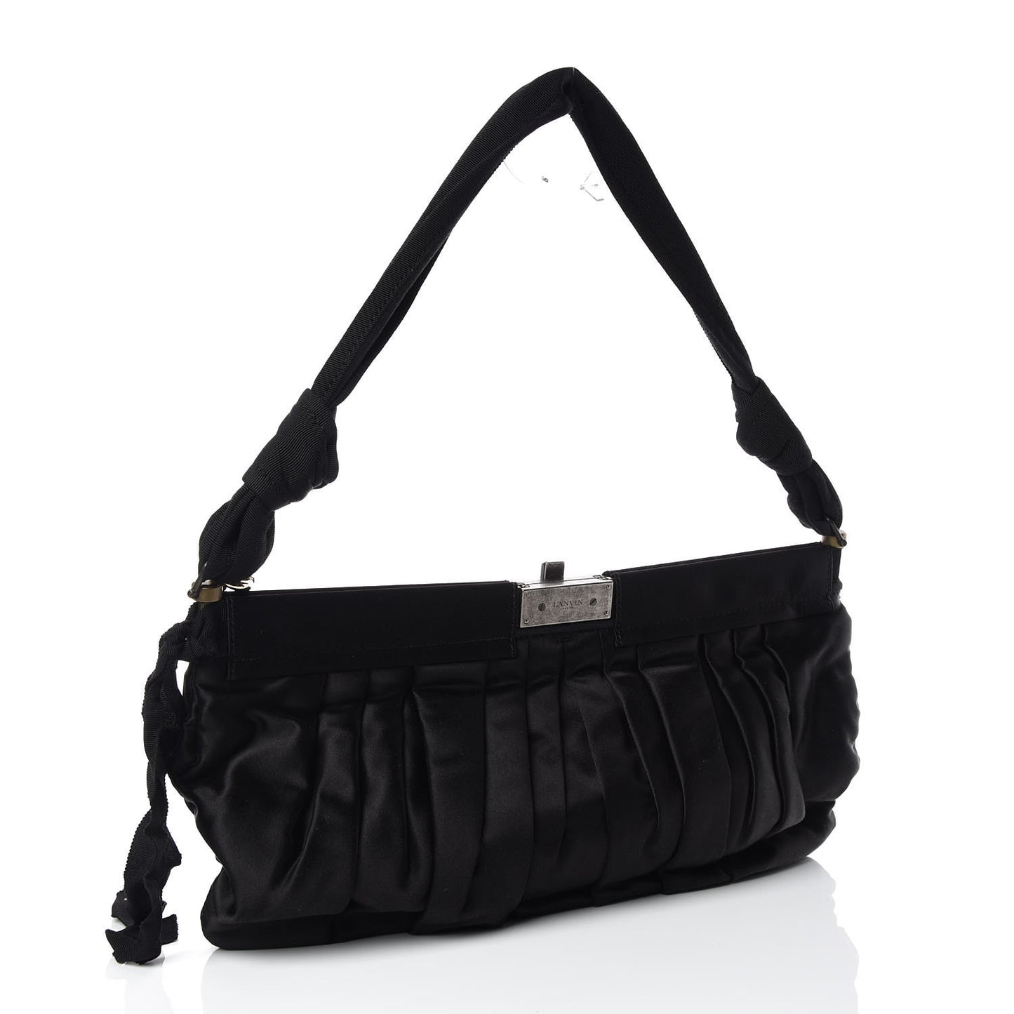 Satin Pleated Shoulder Bag Black