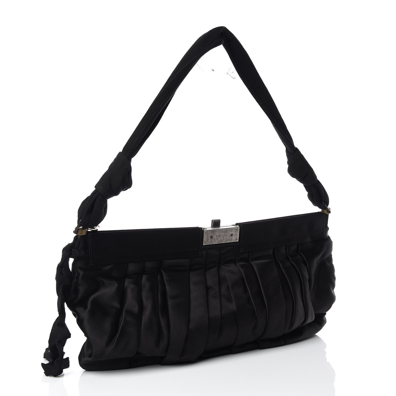 Lanvin Satin Pleated Shoulder Bag Black 3 of 8