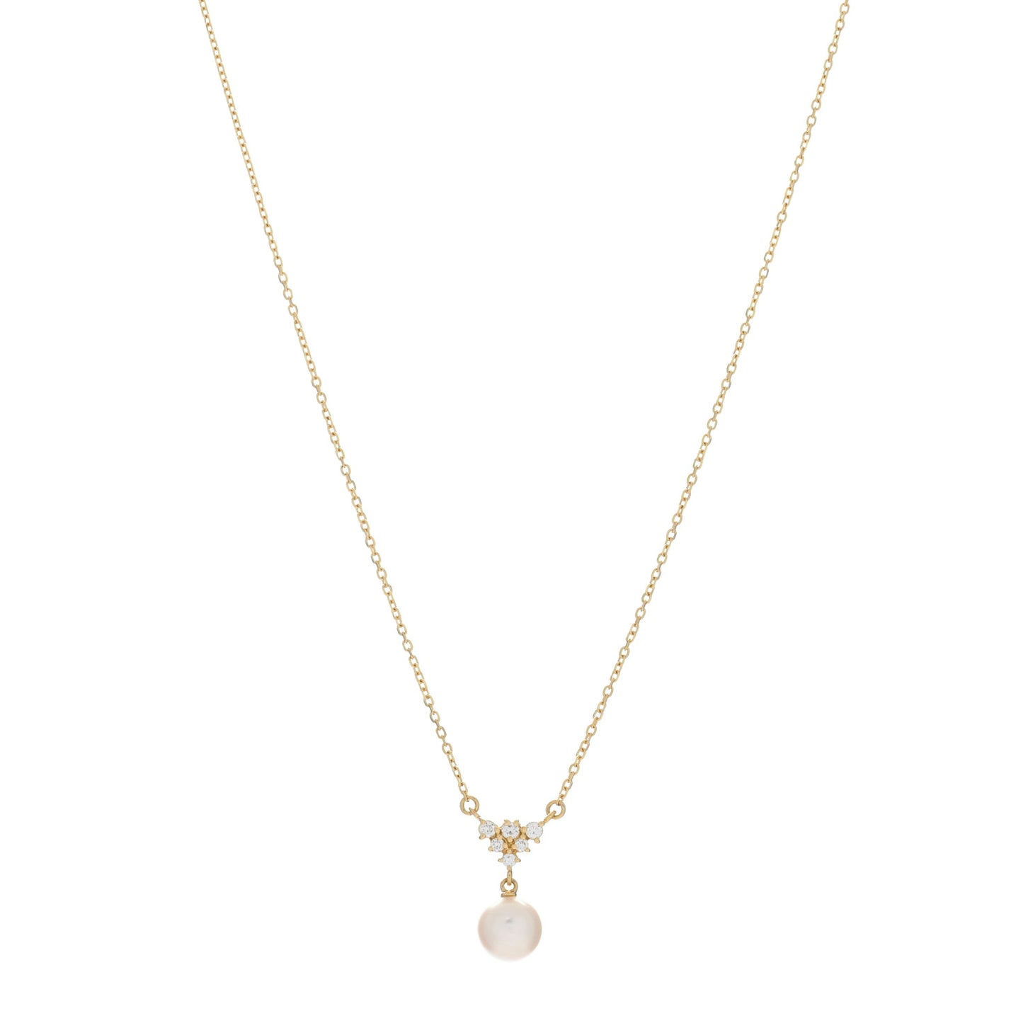 18K Yellow Gold Diamond Akoya Pearl 7.5mm Pendant Necklace