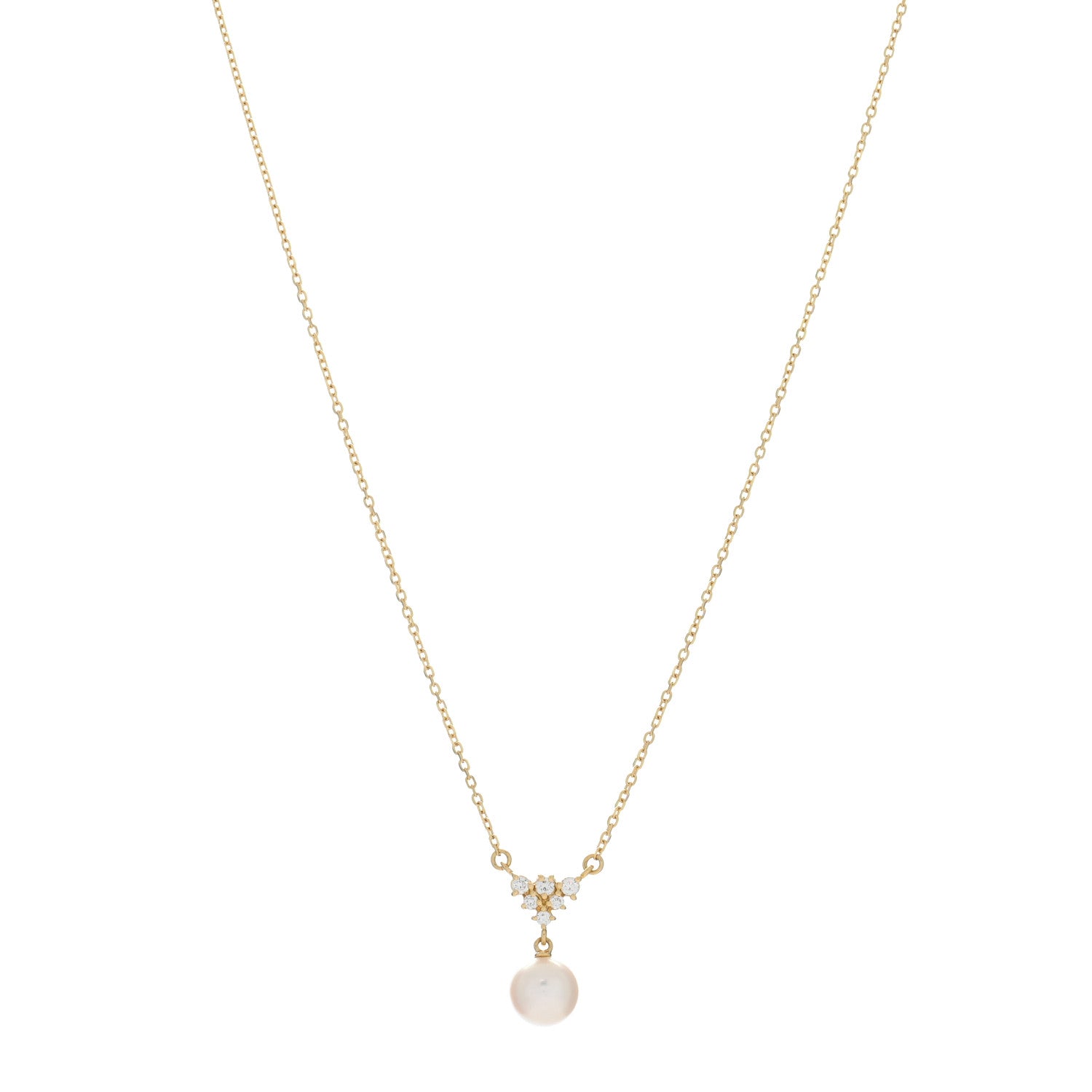 Mikimoto 18K Yellow Gold Diamond Akoya Pearl 7.5mm Pendant Necklace 1 of 5
