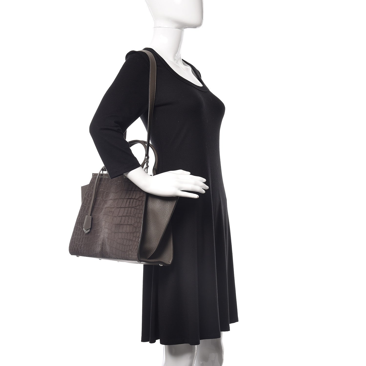 Fendi Vitello Pelo Flamingo Crocodile Embossed Petite 3Jours Tote Carbone 2 of 12