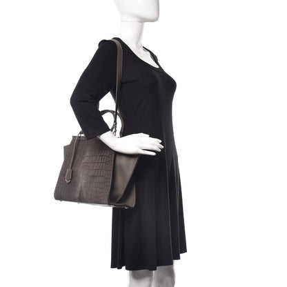 Fendi Vitello Pelo Flamingo Crocodile Embossed Petite 3Jours Tote Carbone 2 of 12