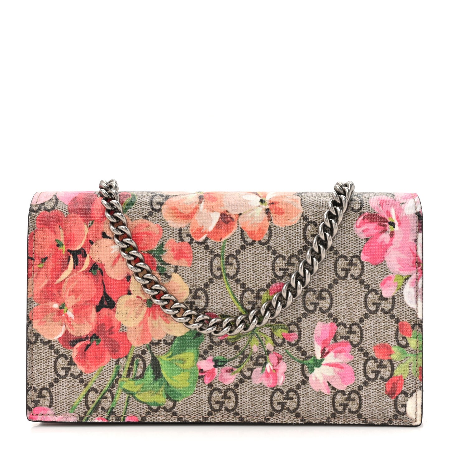 GG Supreme Monogram Blooms Chain Wallet Beige Multicolor Dry Rose
