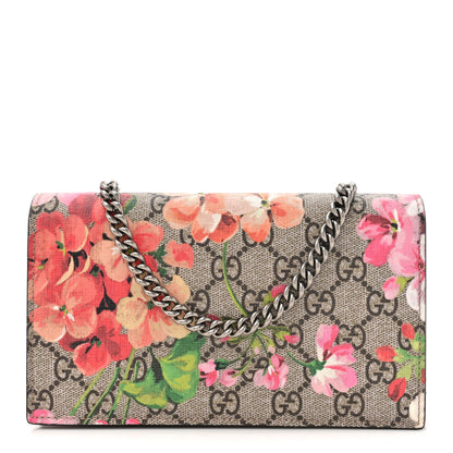 Gucci GG Supreme Monogram Blooms Chain Wallet Beige Multicolor Dry Rose 1 of 15
