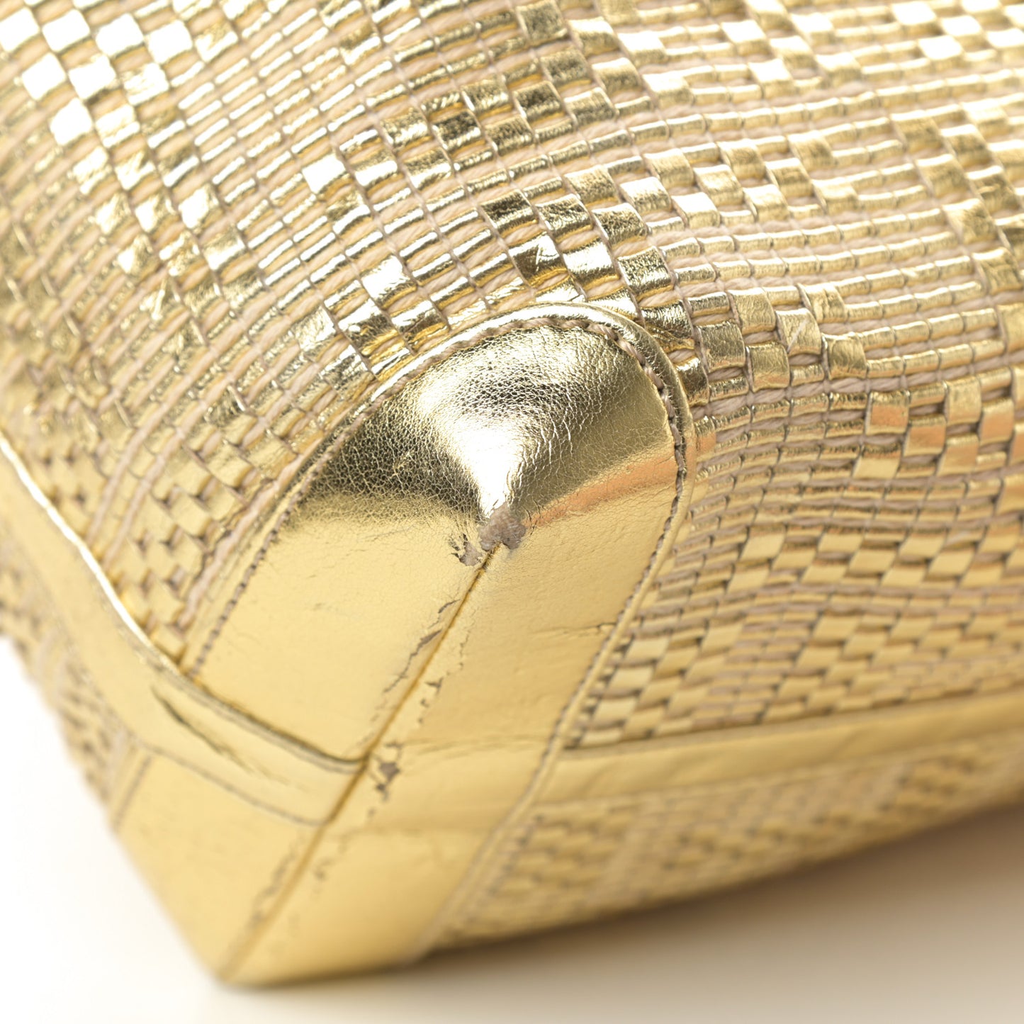 Canvas Metallic Calfskin Woven FF Roll Tote Gold