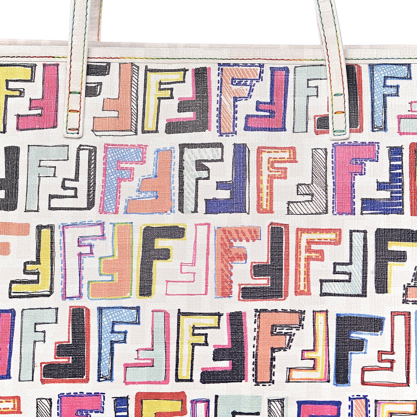 Zucca Spalmati FF Multicolor Medium Roll Tote Multicolor White