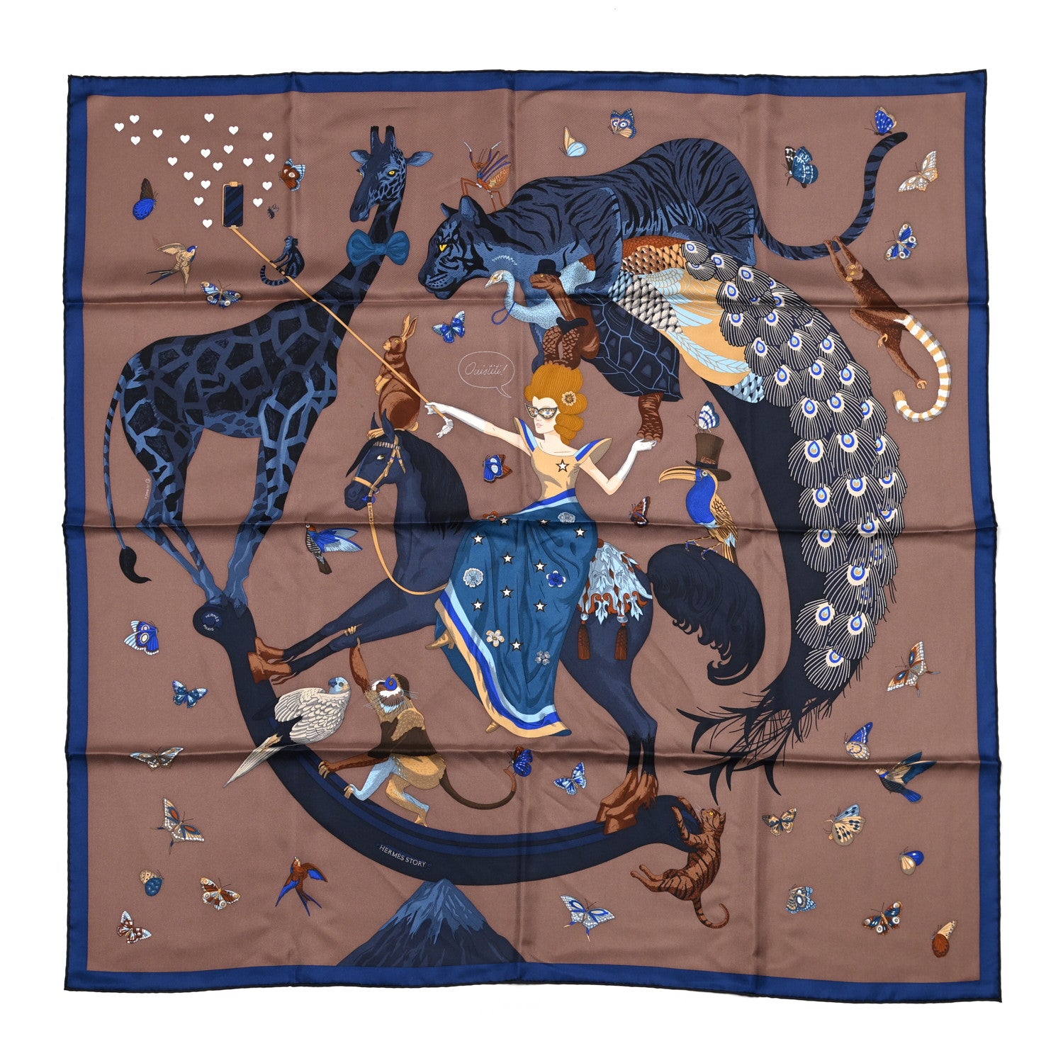 Hermes Silk Story Scarf 90 Marron Glace Bleu Nuit 1 of 6
