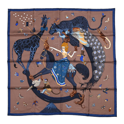 Hermes Silk Story Scarf 90 Marron Glace Bleu Nuit 1 of 6