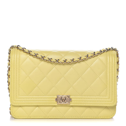 Chanel Lambskin Quilted Boy Wallet On Chain WOC Yellow 1 of 12