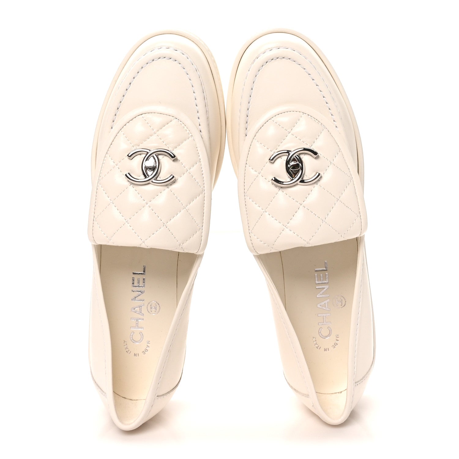 Chanel Lambskin Quilted CC Turnlock Loafers 40 White 2 of 9
