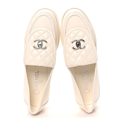 Chanel Lambskin Quilted CC Turnlock Loafers 40 White 2 of 9