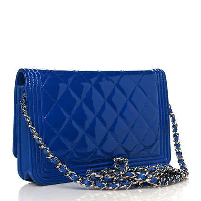 Chanel Patent Calfskin Quilted Boy Wallet On Chain WOC Dark Blue 3 of 11