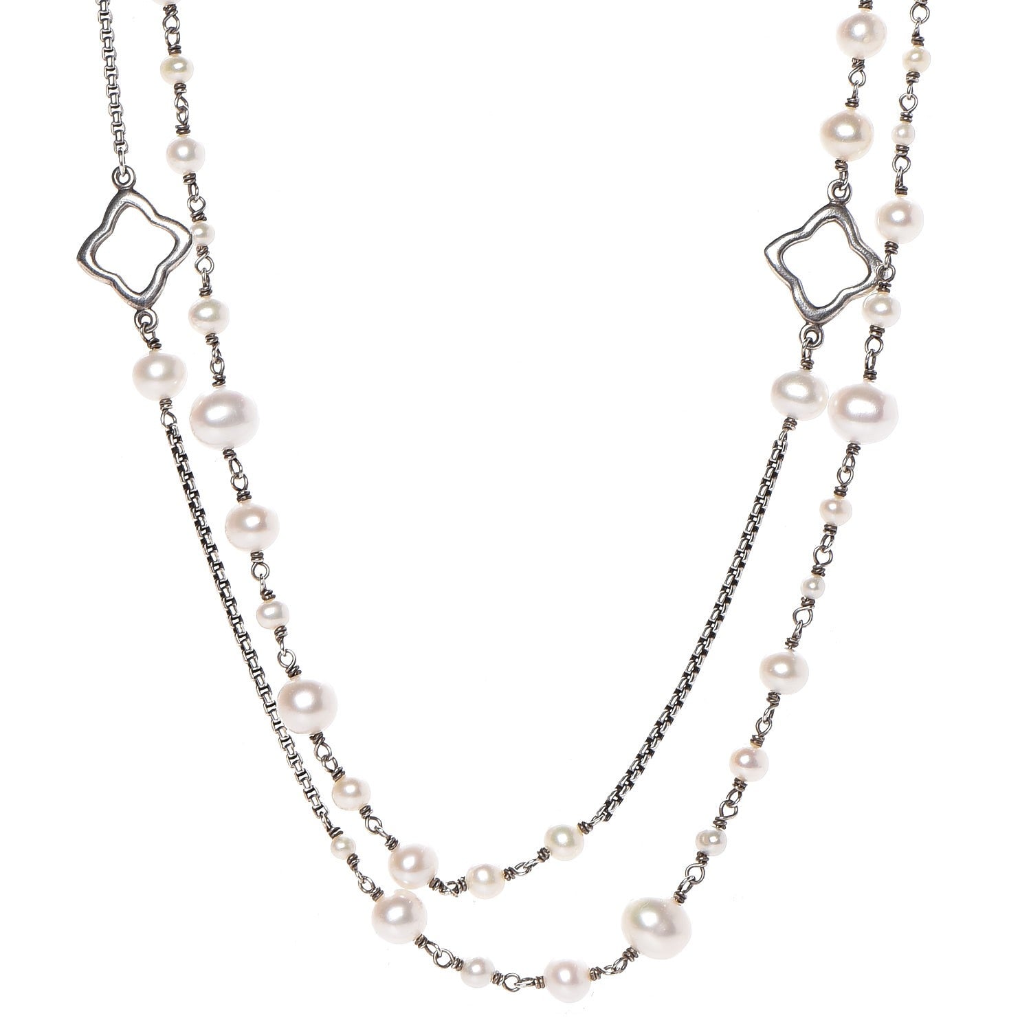 David Yurman Sterling Silver Pearl 7.5mm Bijoux Chain Necklace 1 of 4