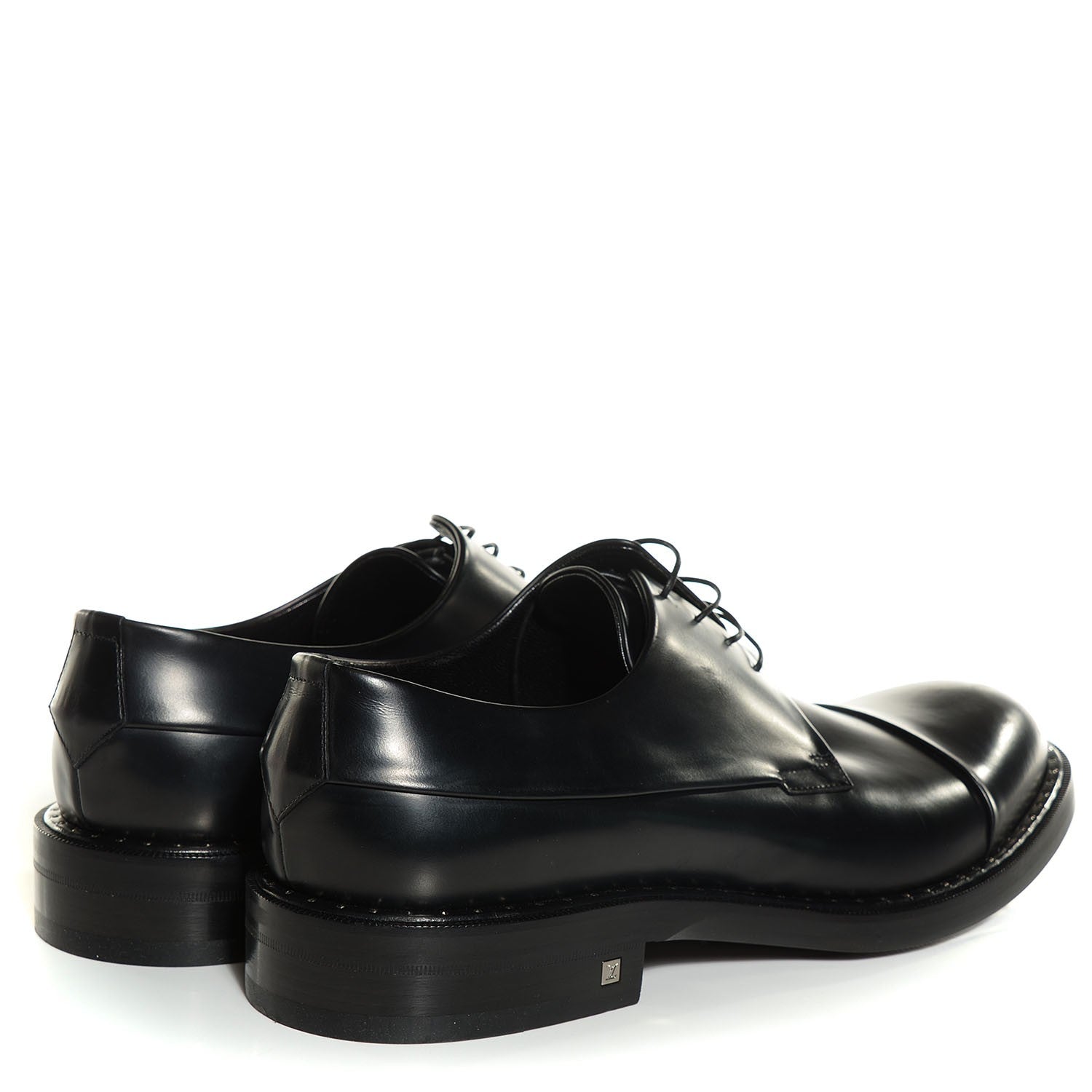 Louis Vuitton Glazed Calfskin Mens Track Captoe Derby Shoes 9.5 Black 4 of 7