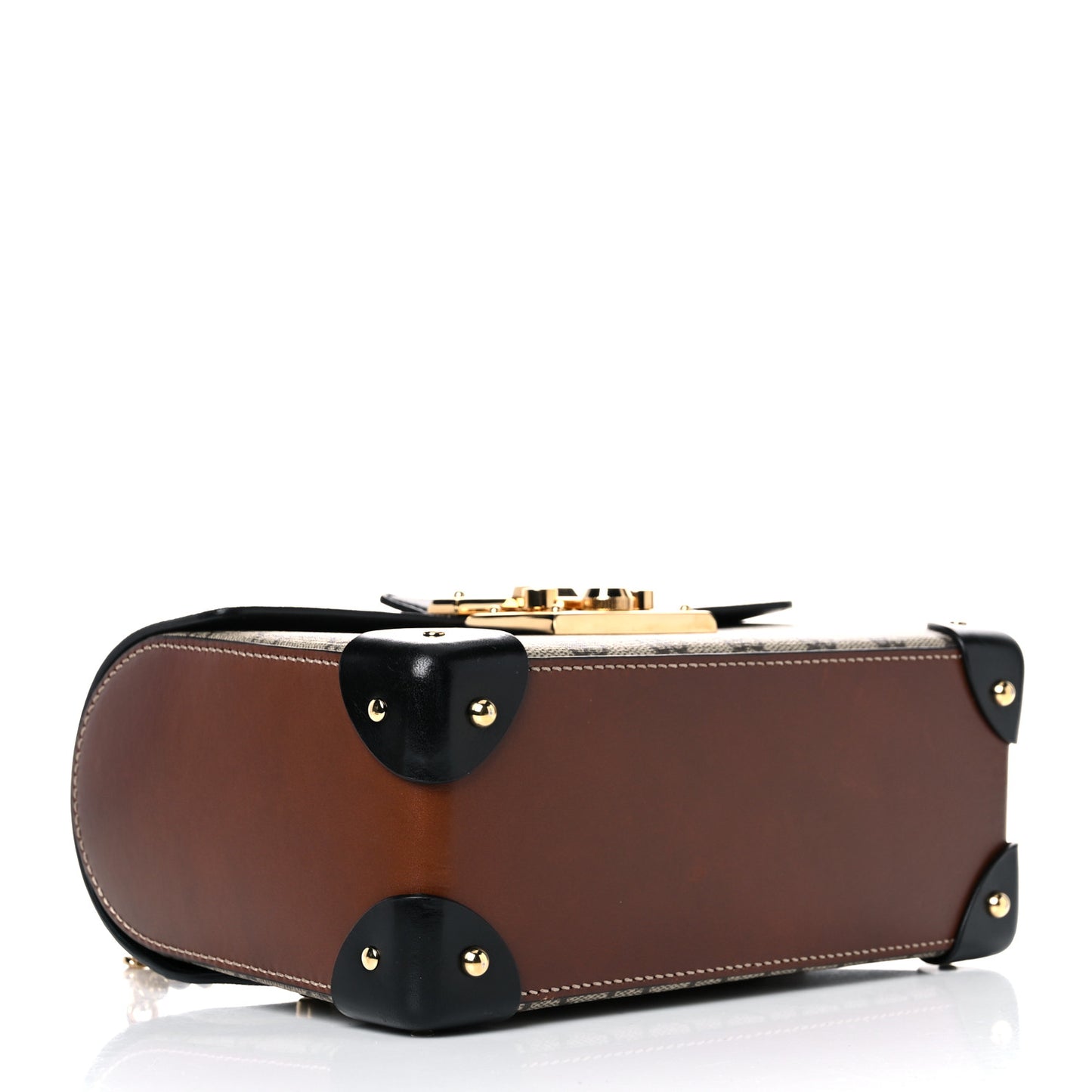 GG Supreme Monogram Small Padlock Bamboo Shoulder Bag Beige Black Cuir