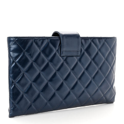 Chanel Glazed Calfskin Quilted Coco Pleats Clutch Navy 3 of 10