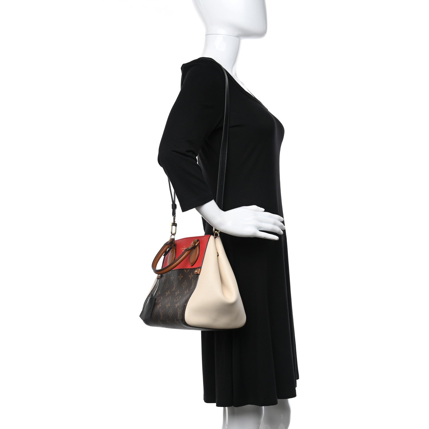 Louis Vuitton Calfskin Monogram Fold Tote PM Cerise Cream Black 2 of 9