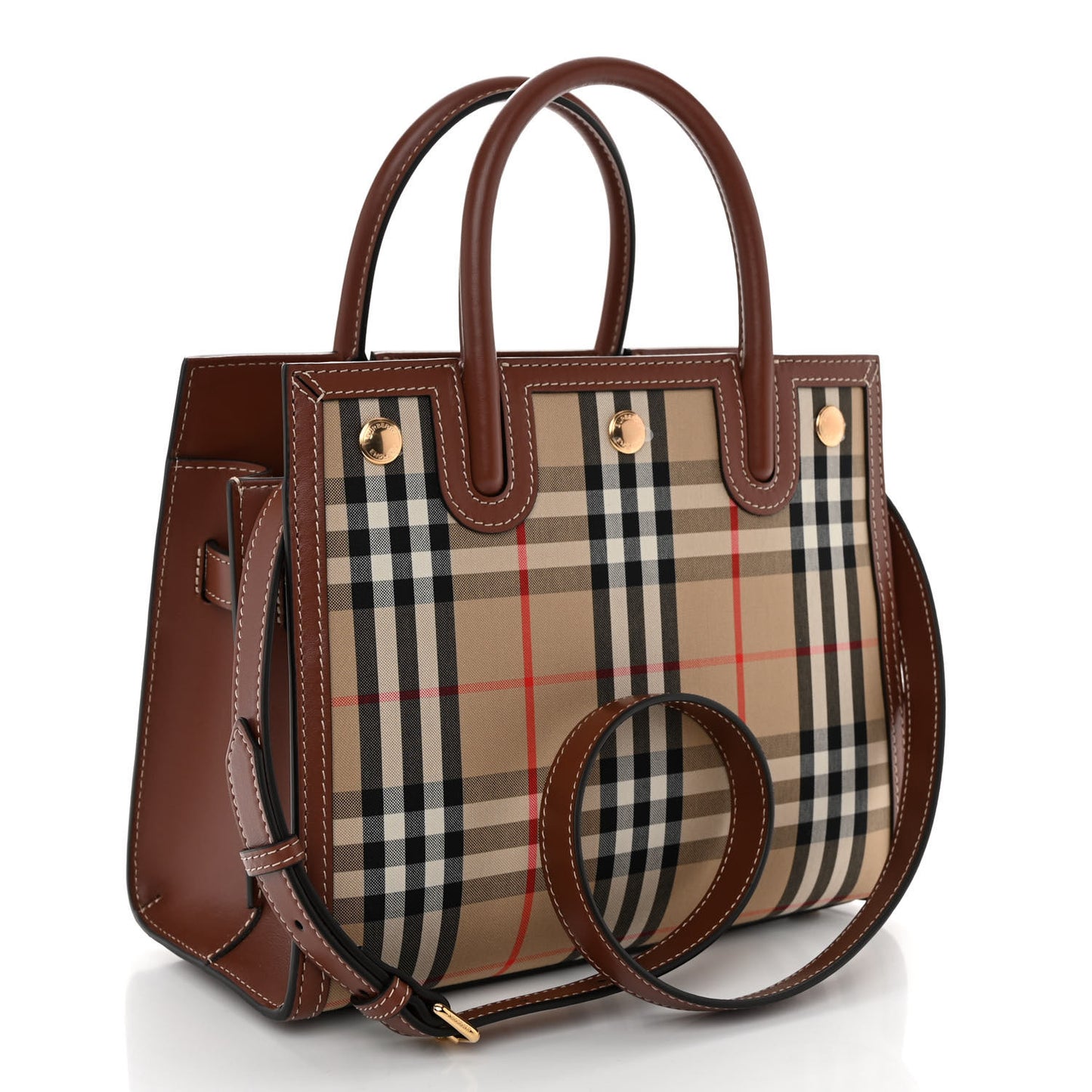 Calfskin Vintage Check Mini Two Handle Title Bag Archive Beige