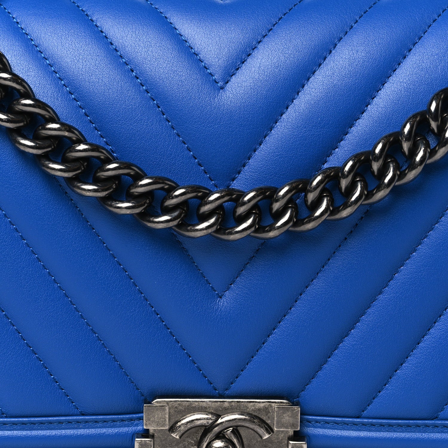 Chanel Lambskin Chevron Quilted New Medium Boy Flap Bright Blue 8 of 10