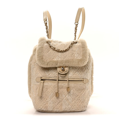 Chanel Tweed Shearling Quilted CC Backpack White 1 of 9