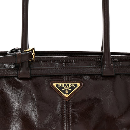 Prada Glossy Calfskin Triangle Medium Bonnie Shoulder Bag Dark Brown 15 of 21