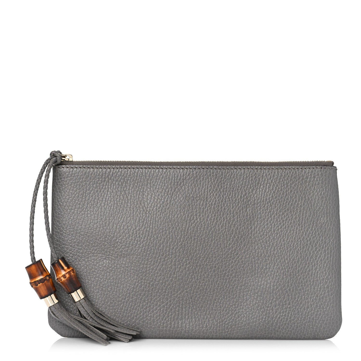 Gucci Calfskin Large Bamboo Clutch Grey 1 of 9