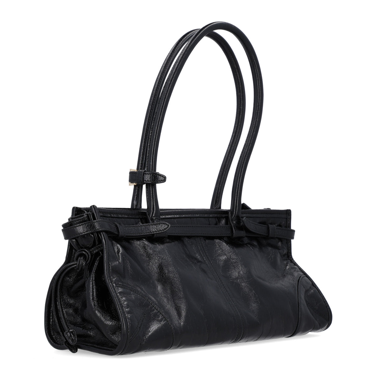 Prada Glossy Calfskin Triangle Medium Bonnie Shoulder Bag Black 3 of 12
