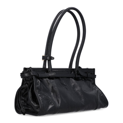 Prada Glossy Calfskin Triangle Medium Bonnie Shoulder Bag Black 3 of 12