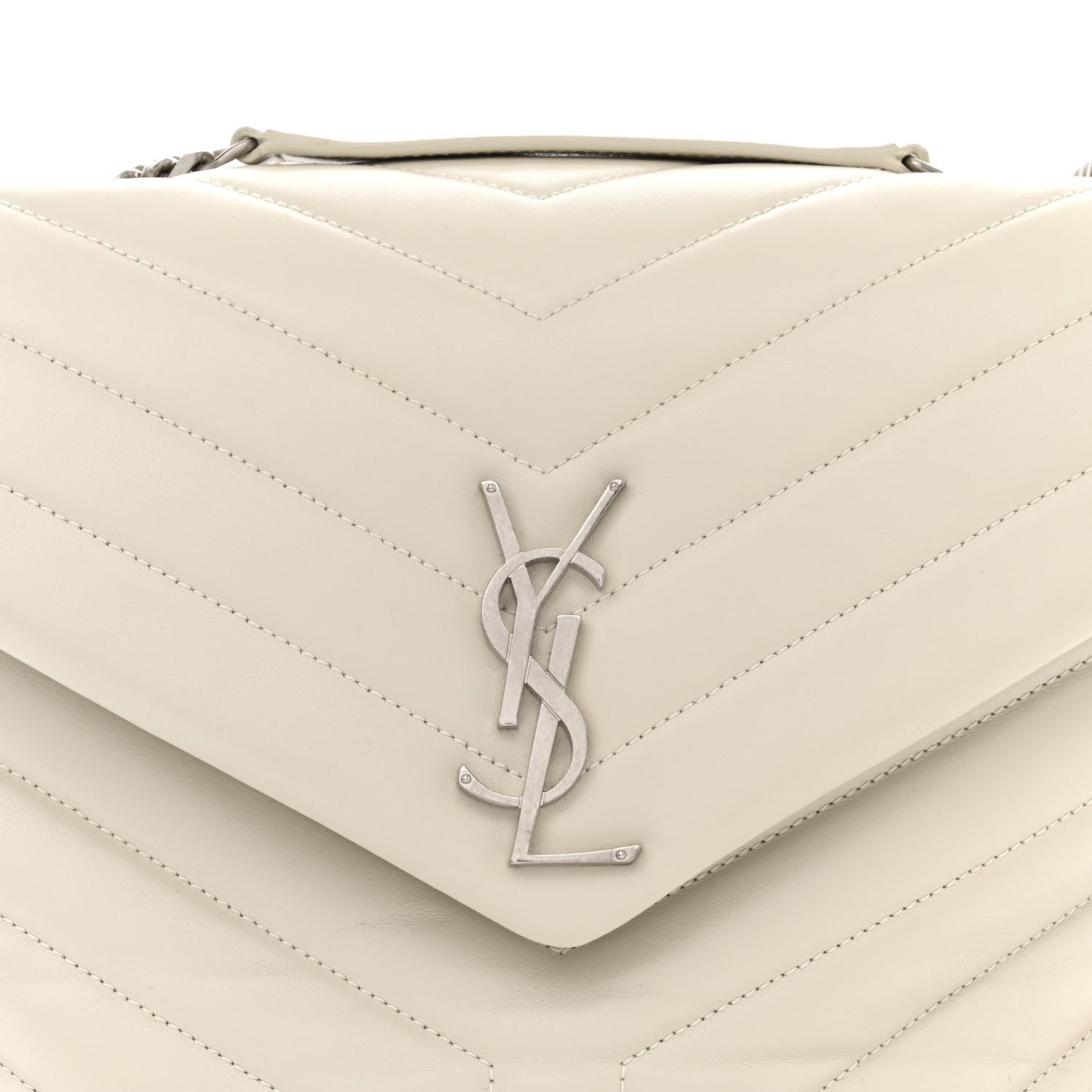 Saint Laurent Calfskin Y Quilted Monogram Medium Loulou Chain Satchel Crema Soft 8 of 11